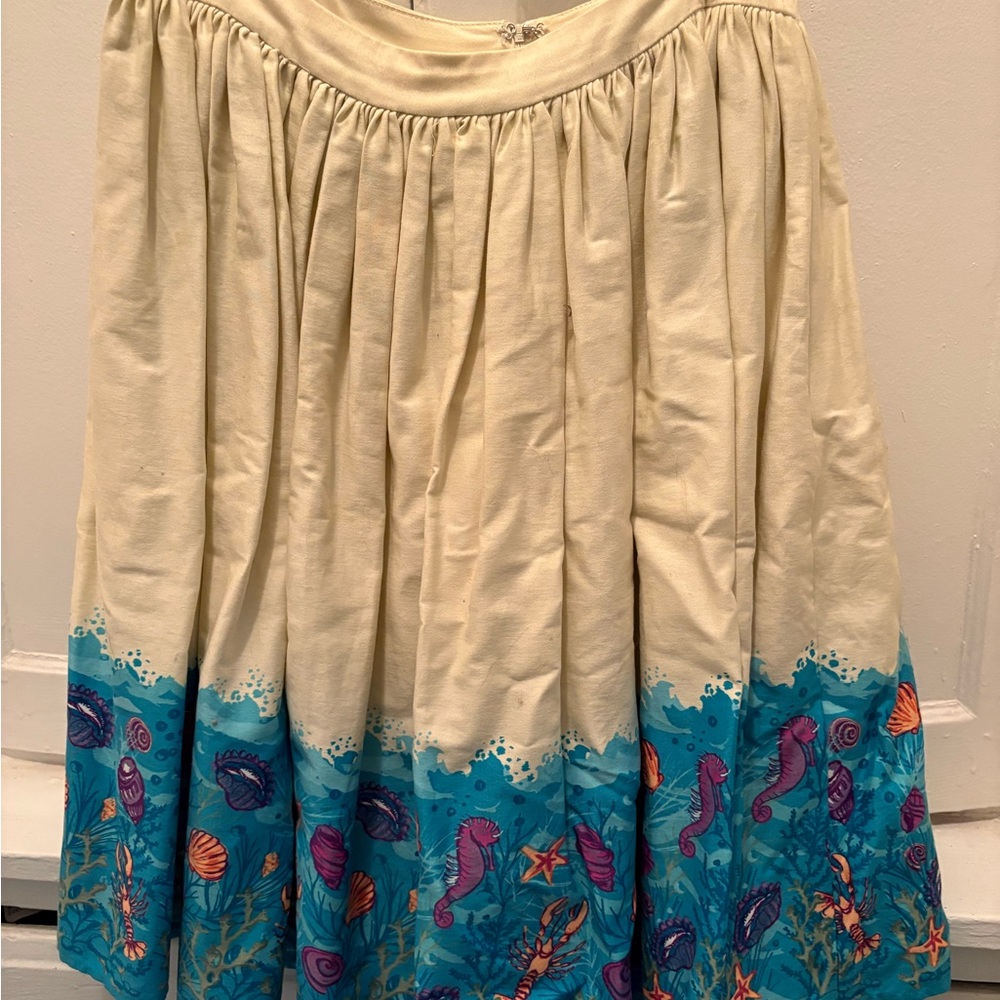 Collectif Cream and Blue Sea Life Print Skirt in Large